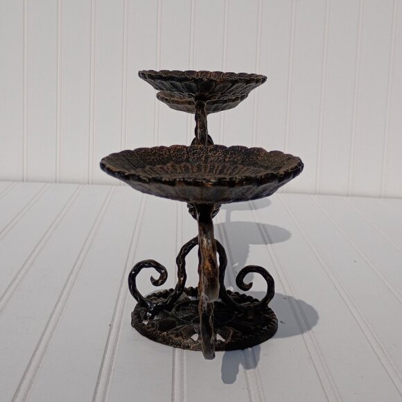 Cast Iron 3 Sconce Candelabra Bronze Gold Leaf Accents Heavy Candle Holder Vtg - Picture 5 of 13